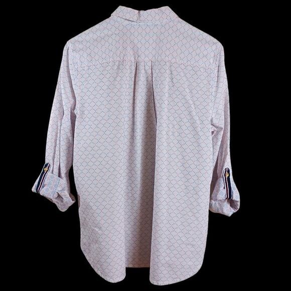 Tommy Hilfiger Pintuck 1/4 Button Roll Tab White Red Blue Tunic Top Size XL EUC - Picture 9 of 10